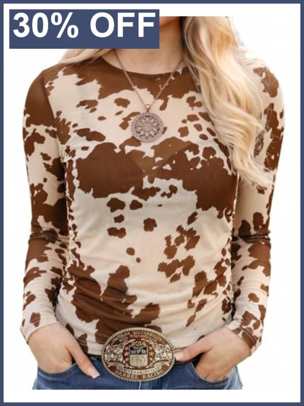 Western Mesh Long Sleeve Sheer Top Cowgirl Rodeo Concert Blouse